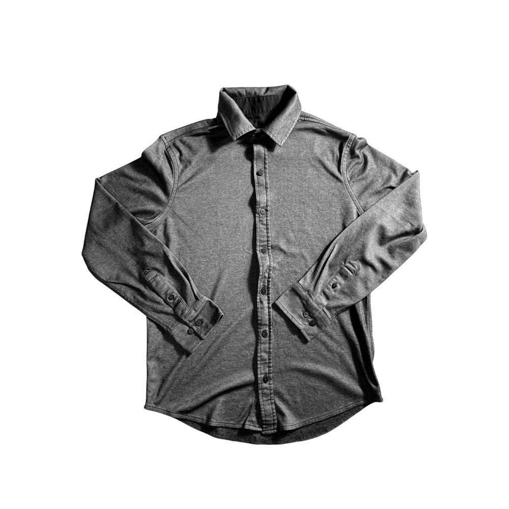Alfani Mens Long Sleeve Button Down Shirt Gray Heather Textured Knit Small-1037